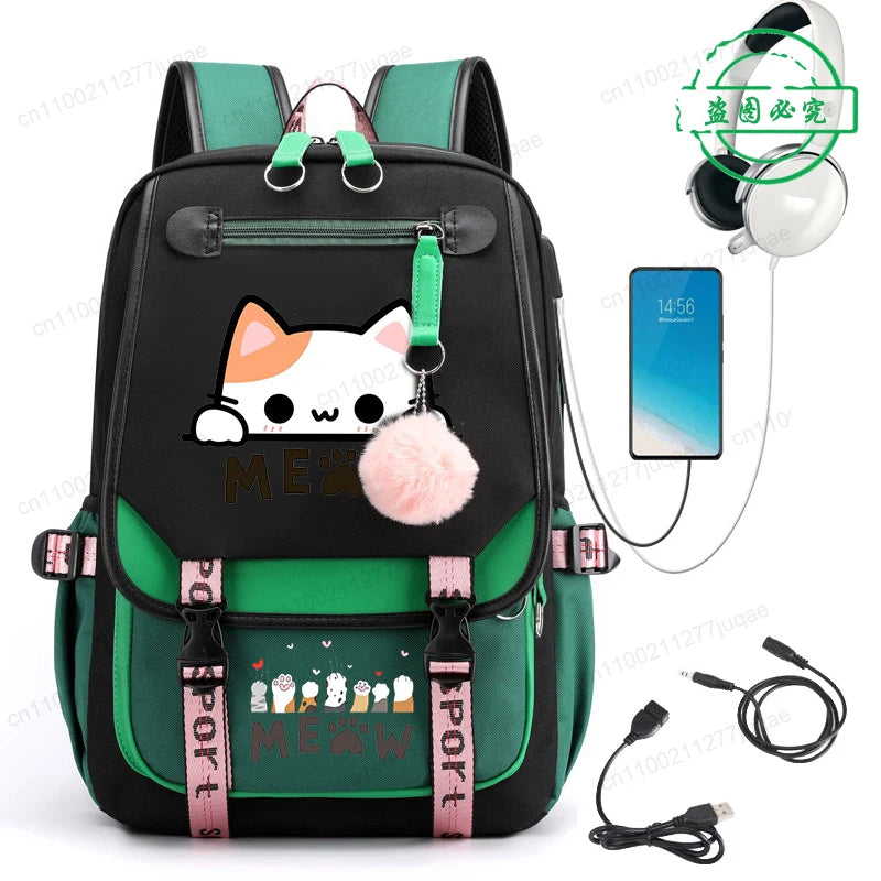 Kawaii Cat Anime Cartoon School Bag New Fashion Backpack Back to School Cute Backpack School Bags for College Student Mochila