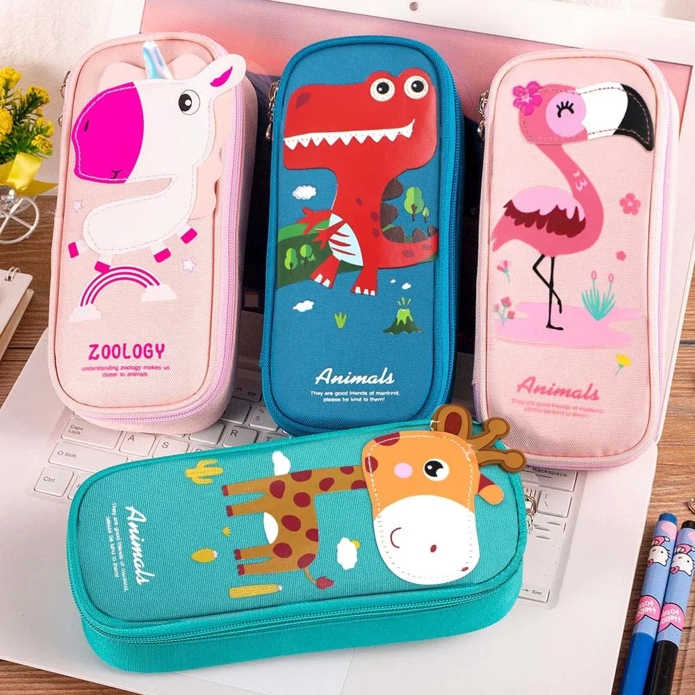 Rocket Canvas Pencil Case Cute Pencil Bag Creative Large Capacity Pen Case Children Pen Bag Gifts Cartoon Animal School Supplies