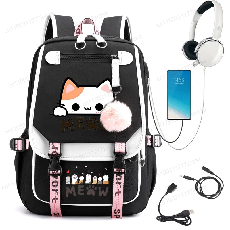 Kawaii Cat Anime Cartoon School Bag New Fashion Backpack Back to School Cute Backpack School Bags for College Student Mochila
