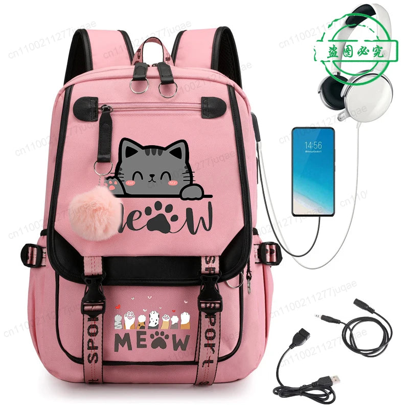 Kawaii Cat Anime Cartoon School Bag New Fashion Backpack Back to School Cute Backpack School Bags for College Student Mochila