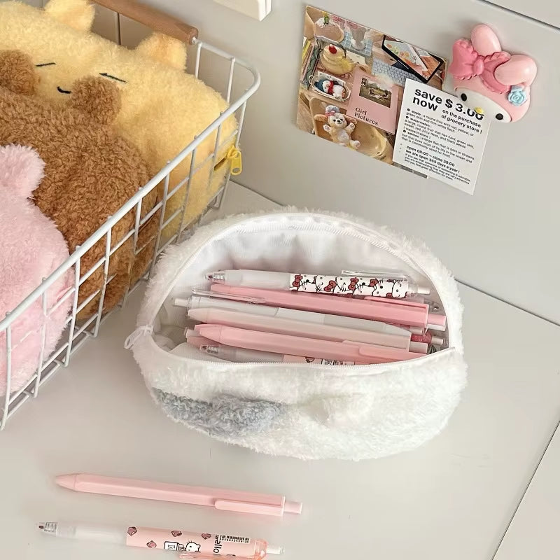 Cartoon Cosmetic Bag Pencil Case Plush Pencil Case Handbag Embroidery Kawaii Pencil Case Stationery Zipper Pouch Bag