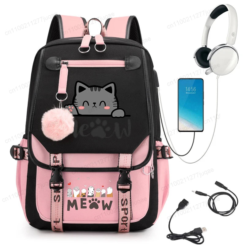 Kawaii Cat Anime Cartoon School Bag New Fashion Backpack Back to School Cute Backpack School Bags for College Student Mochila
