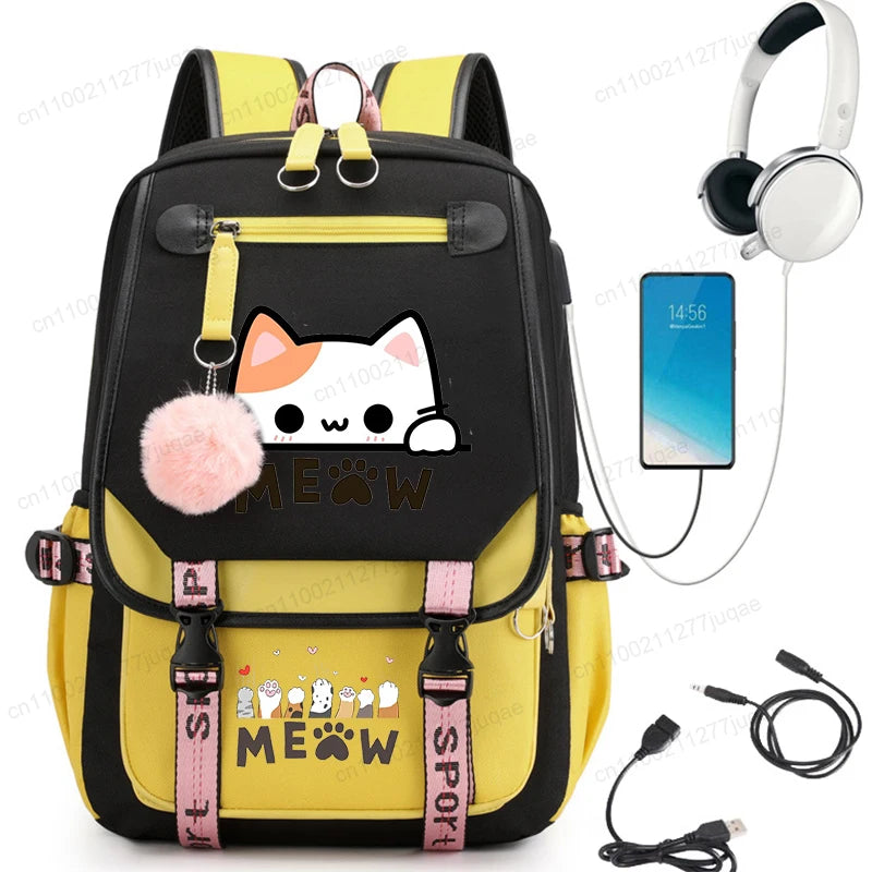 Kawaii Cat Anime Cartoon School Bag New Fashion Backpack Back to School Cute Backpack School Bags for College Student Mochila