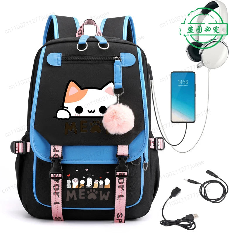 Kawaii Cat Anime Cartoon School Bag New Fashion Backpack Back to School Cute Backpack School Bags for College Student Mochila