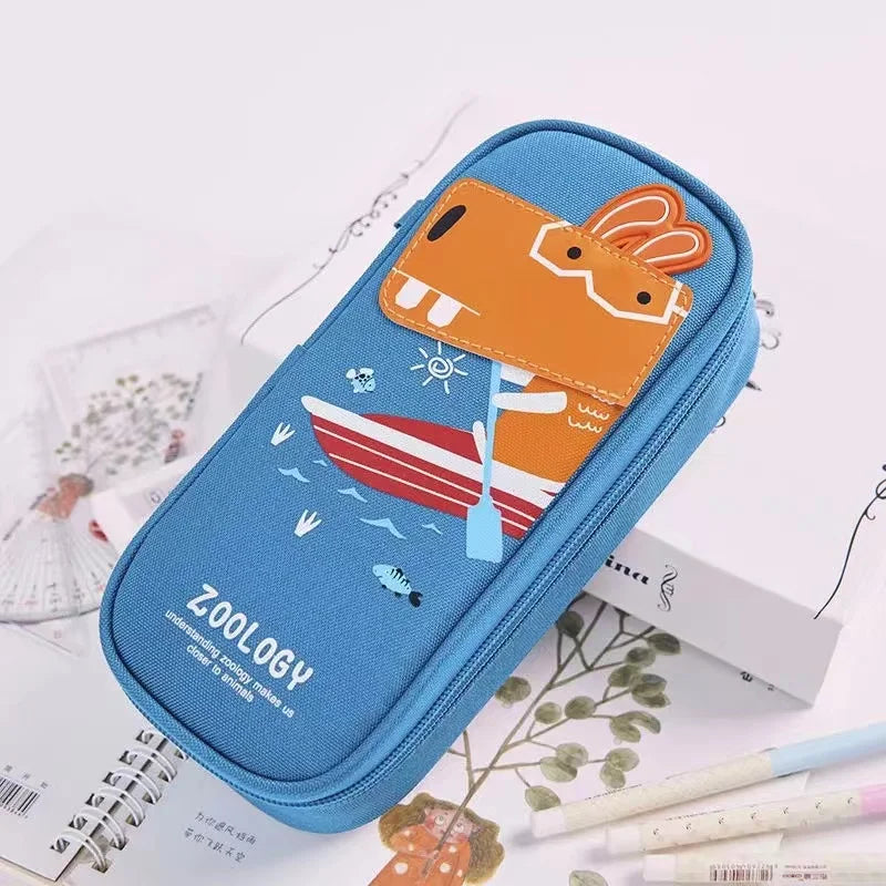 Rocket Canvas Pencil Case Cute Pencil Bag Creative Large Capacity Pen Case Children Pen Bag Gifts Cartoon Animal School Supplies