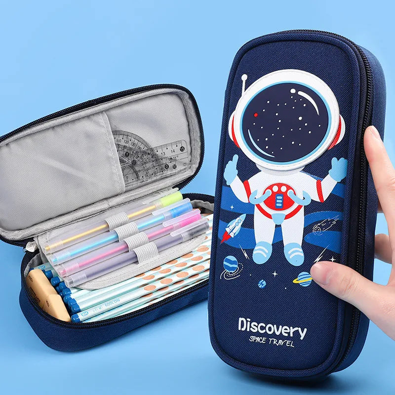 Rocket Canvas Pencil Case Cute Pencil Bag Creative Large Capacity Pen Case Children Pen Bag Gifts Cartoon Animal School Supplies