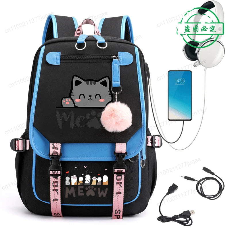 Kawaii Cat Anime Cartoon School Bag New Fashion Backpack Back to School Cute Backpack School Bags for College Student Mochila