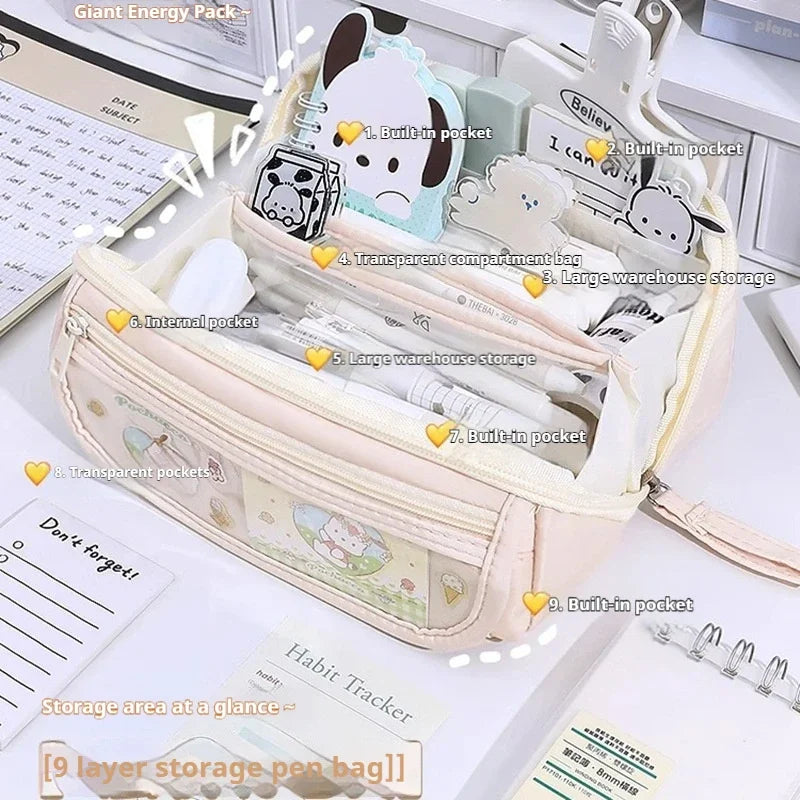 Kuromi Pencil Case for Junior High School and Elementary School Students 9-Layer Large Capacity Cute Cartoon Pencil Case