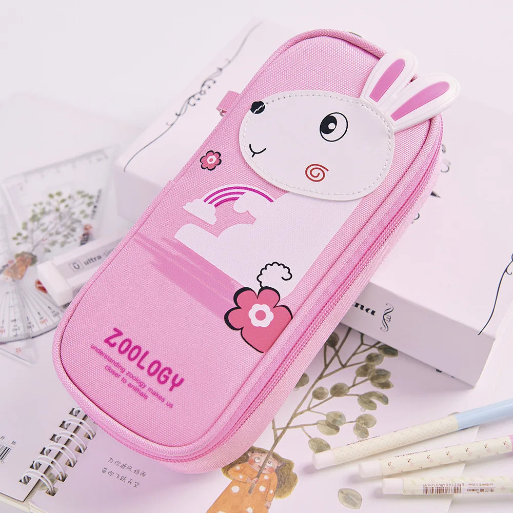Rocket Canvas Pencil Case Cute Pencil Bag Creative Large Capacity Pen Case Children Pen Bag Gifts Cartoon Animal School Supplies