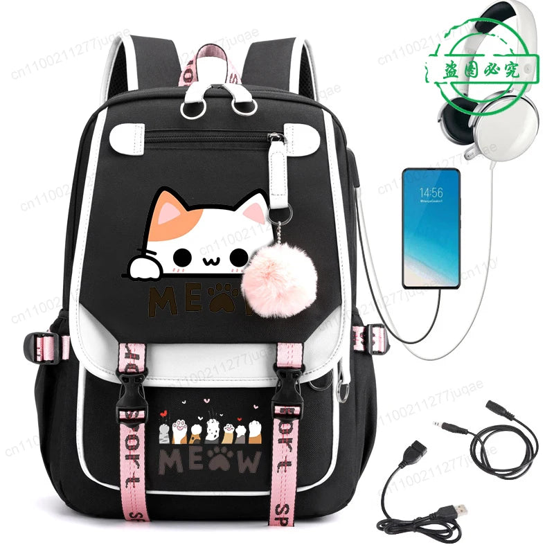 Kawaii Cat Anime Cartoon School Bag New Fashion Backpack Back to School Cute Backpack School Bags for College Student Mochila