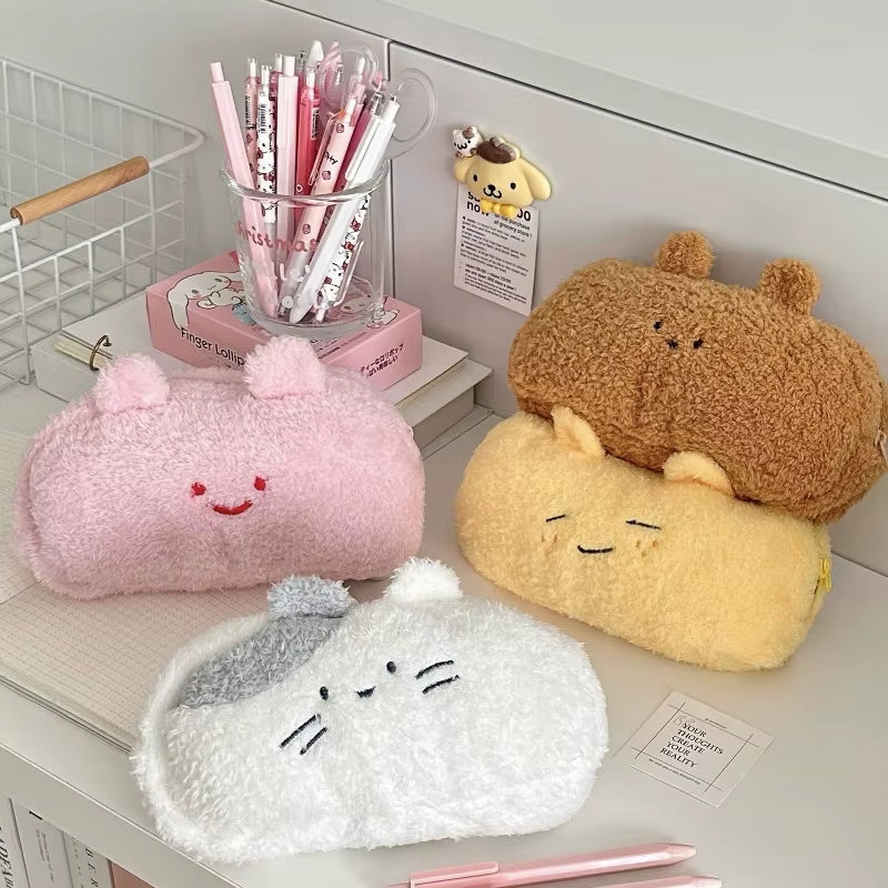 Cartoon Cosmetic Bag Pencil Case Plush Pencil Case Handbag Embroidery Kawaii Pencil Case Stationery Zipper Pouch Bag