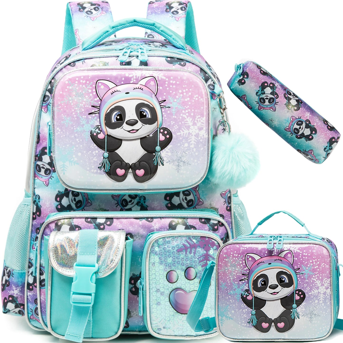 Girls School Backpack with Lunch Bag Pencil Case Multipocket Hard Shell Design Adjustable Straps for School Travel or Picnics