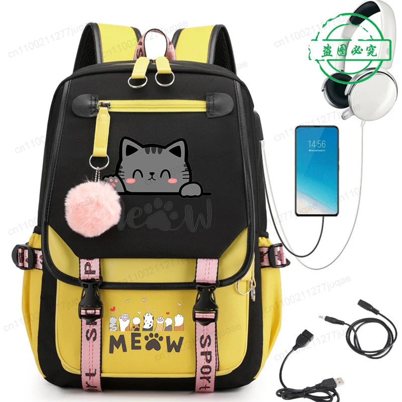 Kawaii Cat Anime Cartoon School Bag New Fashion Backpack Back to School Cute Backpack School Bags for College Student Mochila