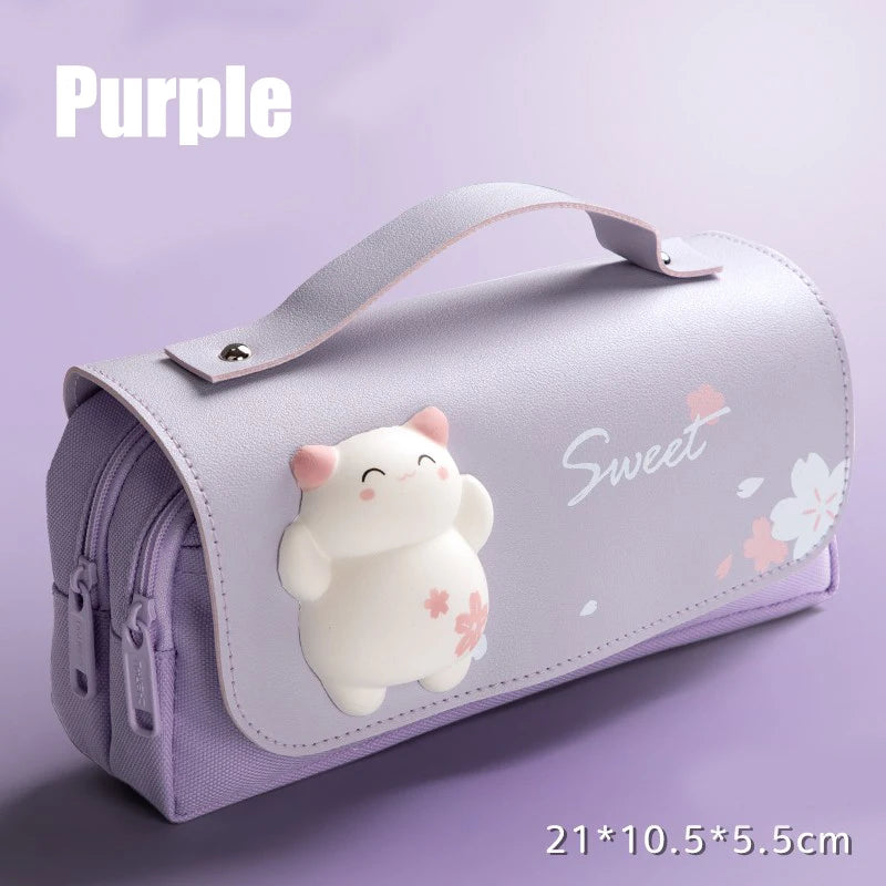 3D Kawaii Pencil Case Girls Decompression Pen Pouch Cute Waterproof School Supplies Aesthetic Organizer Box Korean Stationery