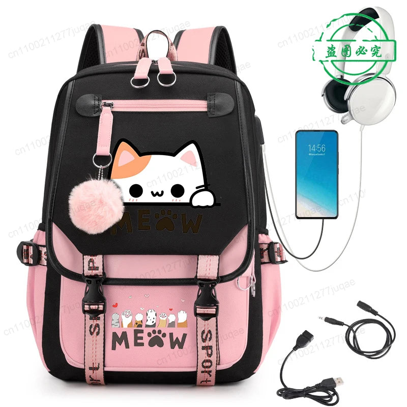 Kawaii Cat Anime Cartoon School Bag New Fashion Backpack Back to School Cute Backpack School Bags for College Student Mochila