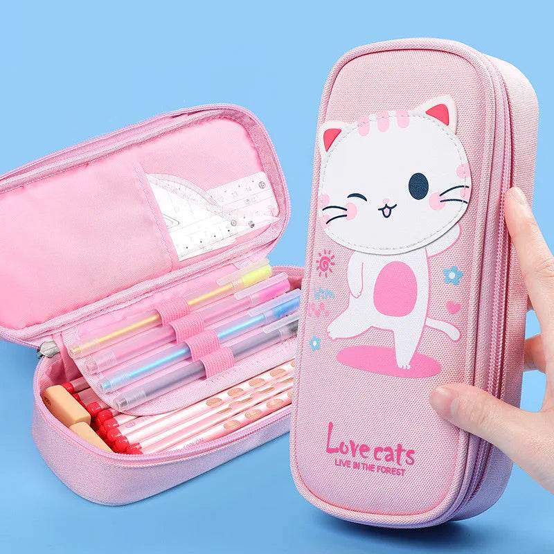 Rocket Canvas Pencil Case Cute Pencil Bag Creative Large Capacity Pen Case Children Pen Bag Gifts Cartoon Animal School Supplies