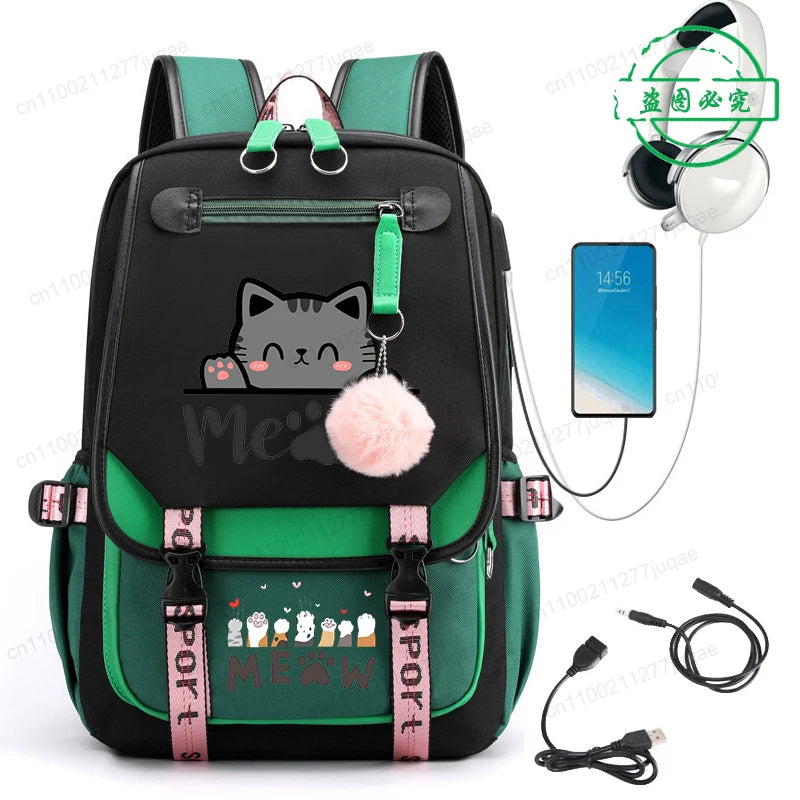 Kawaii Cat Anime Cartoon School Bag New Fashion Backpack Back to School Cute Backpack School Bags for College Student Mochila