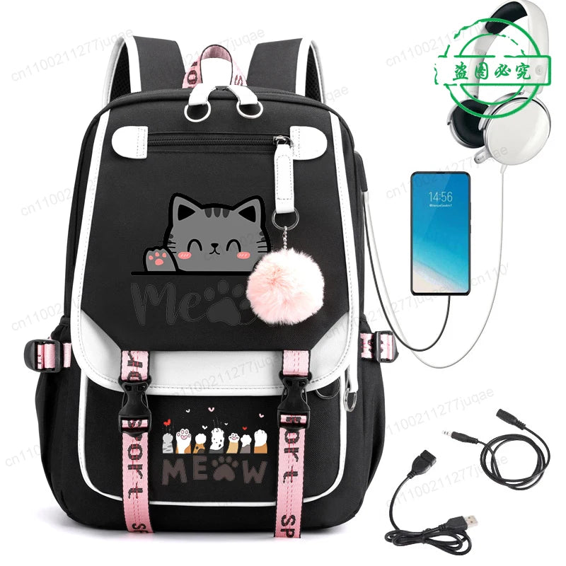 Kawaii Cat Anime Cartoon School Bag New Fashion Backpack Back to School Cute Backpack School Bags for College Student Mochila