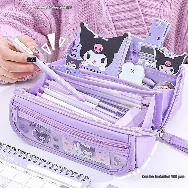 Kuromi Pencil Case for Junior High School and Elementary School Students 9-Layer Large Capacity Cute Cartoon Pencil Case