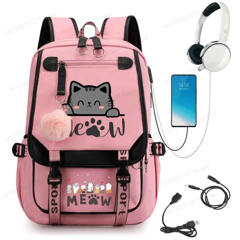 Kawaii Cat Anime Cartoon School Bag New Fashion Backpack Back to School Cute Backpack School Bags for College Student Mochila