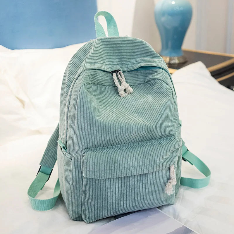 Beige School Backpack for Teenage Girls Pink Soft Fabric Backpack Female Striped Backpack for Women School Bag