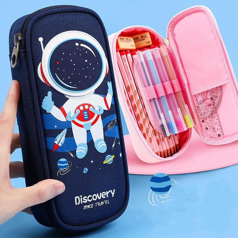 Rocket Canvas Pencil Case Cute Pencil Bag Creative Large Capacity Pen Case Children Pen Bag Gifts Cartoon Animal School Supplies