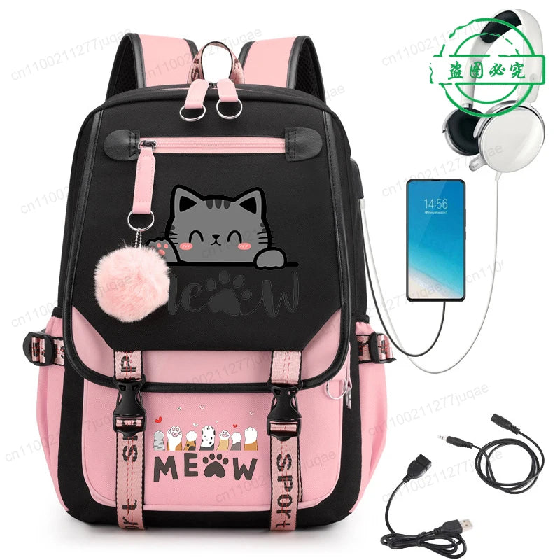 Kawaii Cat Anime Cartoon School Bag New Fashion Backpack Back to School Cute Backpack School Bags for College Student Mochila