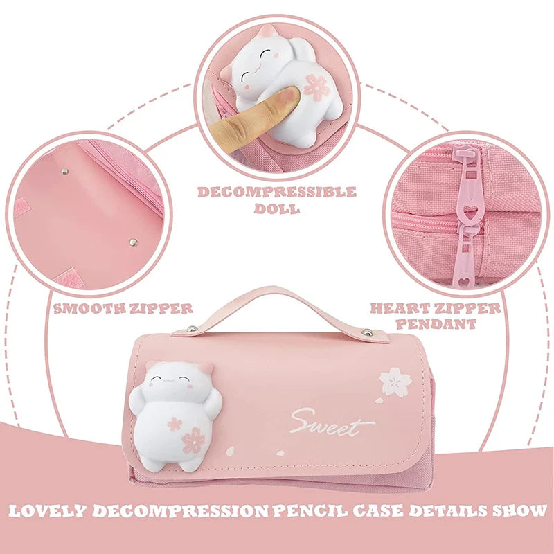3D Kawaii Pencil Case Girls Decompression Pen Pouch Cute Waterproof School Supplies Aesthetic Organizer Box Korean Stationery