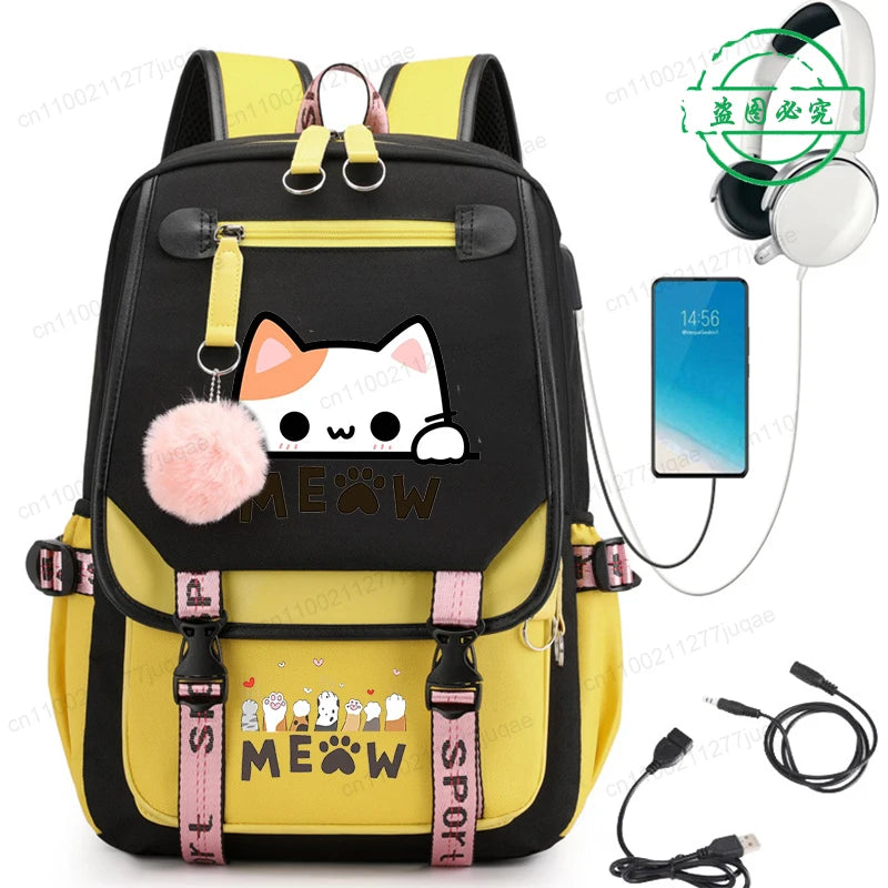 Kawaii Cat Anime Cartoon School Bag New Fashion Backpack Back to School Cute Backpack School Bags for College Student Mochila