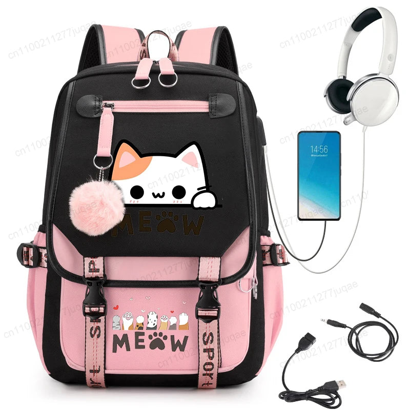 Kawaii Cat Anime Cartoon School Bag New Fashion Backpack Back to School Cute Backpack School Bags for College Student Mochila