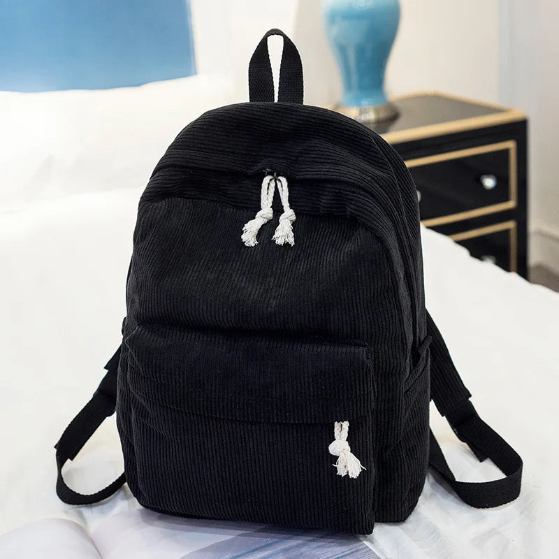 Beige School Backpack for Teenage Girls Pink Soft Fabric Backpack Female Striped Backpack for Women School Bag