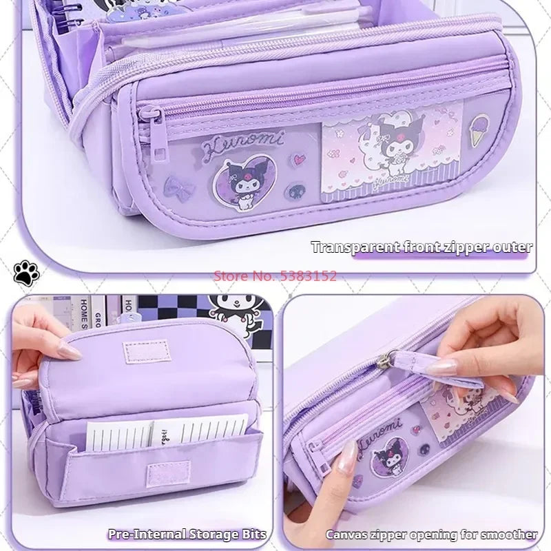 Kuromi Pencil Case for Junior High School and Elementary School Students 9-Layer Large Capacity Cute Cartoon Pencil Case