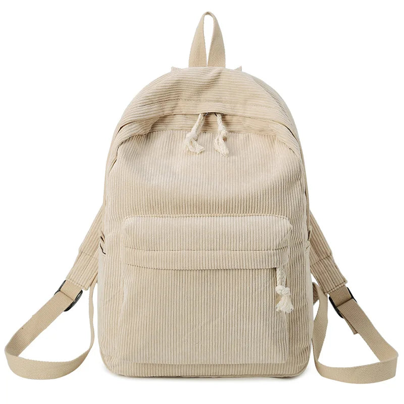 Beige School Backpack for Teenage Girls Pink Soft Fabric Backpack Female Striped Backpack for Women School Bag