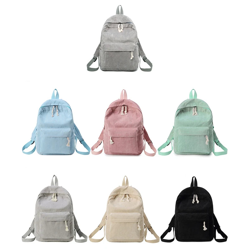Beige School Backpack for Teenage Girls Pink Soft Fabric Backpack Female Striped Backpack for Women School Bag