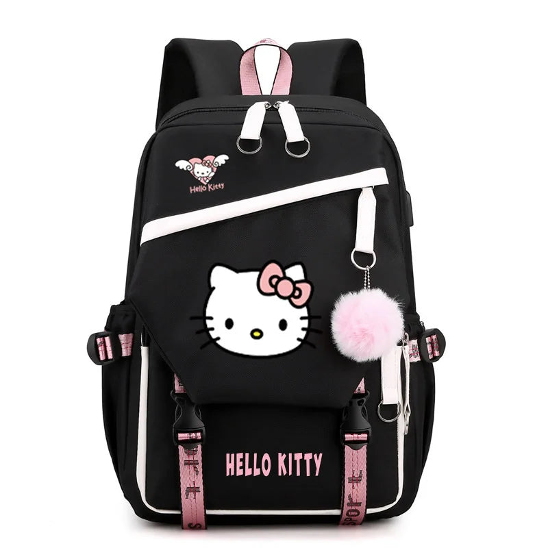 Cute Hello Kitty School Backpack for Elementary Middle High School Students Bag Can Store 14 Inch Laptop Water Cup Girl