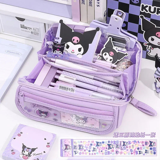 Kuromi Pencil Case for Junior High School and Elementary School Students 9-Layer Large Capacity Cute Cartoon Pencil Case