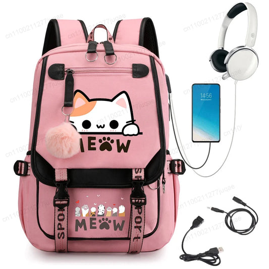 Kawaii Cat Anime Cartoon School Bag New Fashion Backpack Back to School Cute Backpack School Bags for College Student Mochila