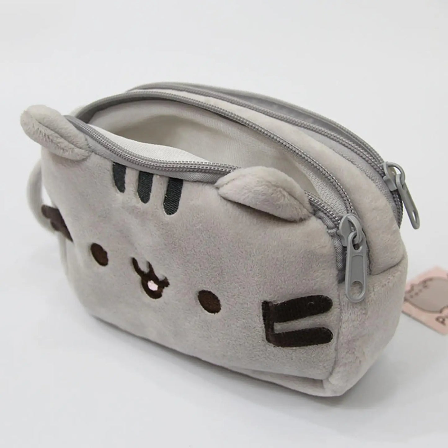 Plush Pencil Case Cute Cat Makeup Bag Large Capacity Portable Plush Animal Stationery Storage Pouch Zipper Closure Pen Case