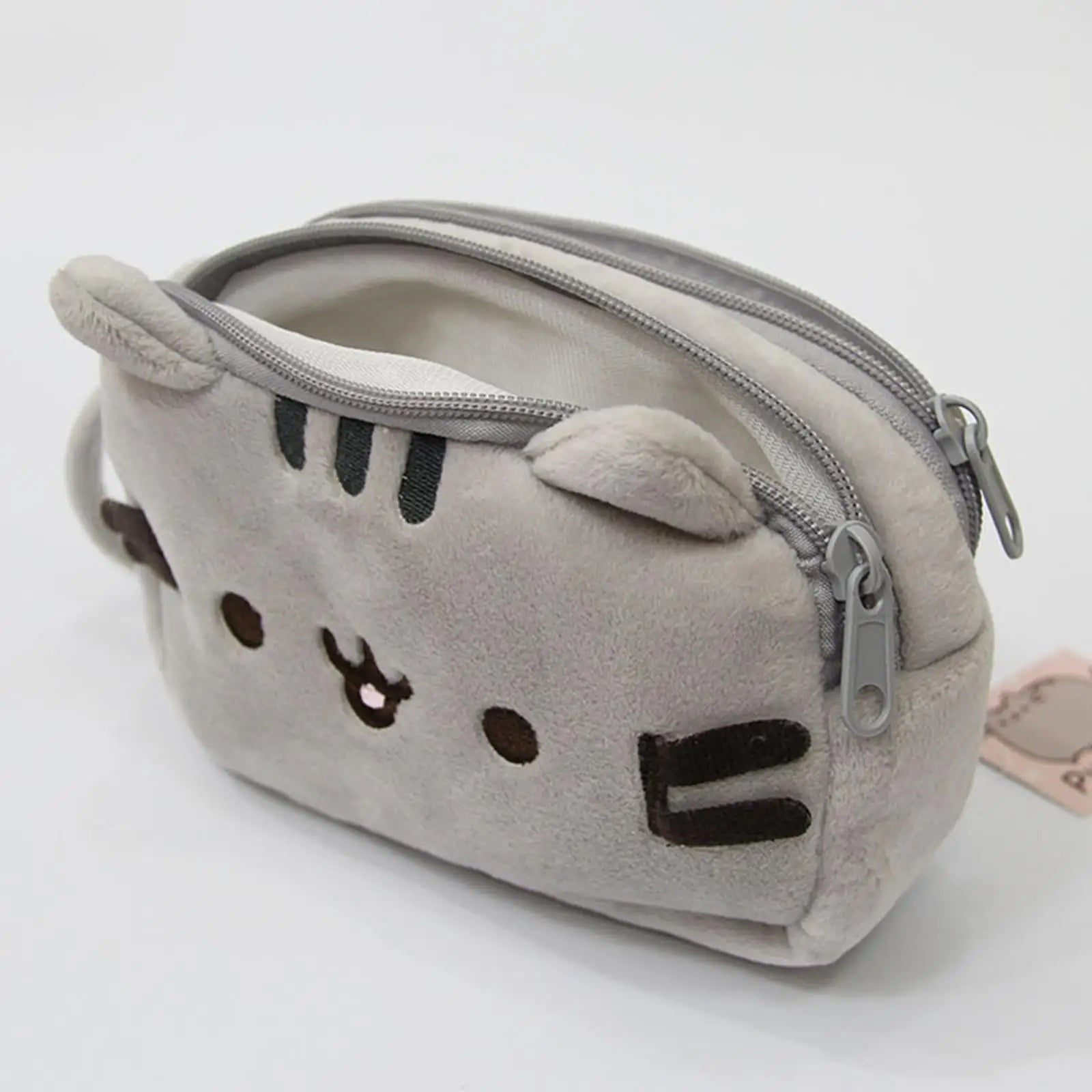 Plush Pencil Case Cute Cat Makeup Bag Large Capacity Portable Plush Animal Stationery Storage Pouch Zipper Closure Pen Case